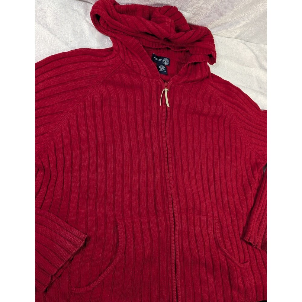 Venezia Jeans Women 22/24 Red Ribbed Zip Hoodie Sweater Ramie Cotton Plus